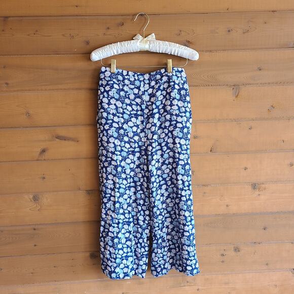 Madewell Huston Pant Pull On Crop Blue French Floral S Wide Leg Boho Cottage - Picture 2 of 8